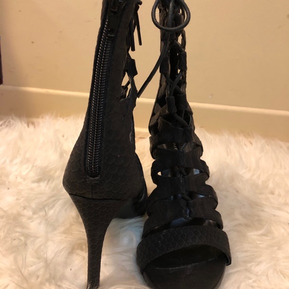 Black Silettos Lace Up Heels - Picture 3 of 5